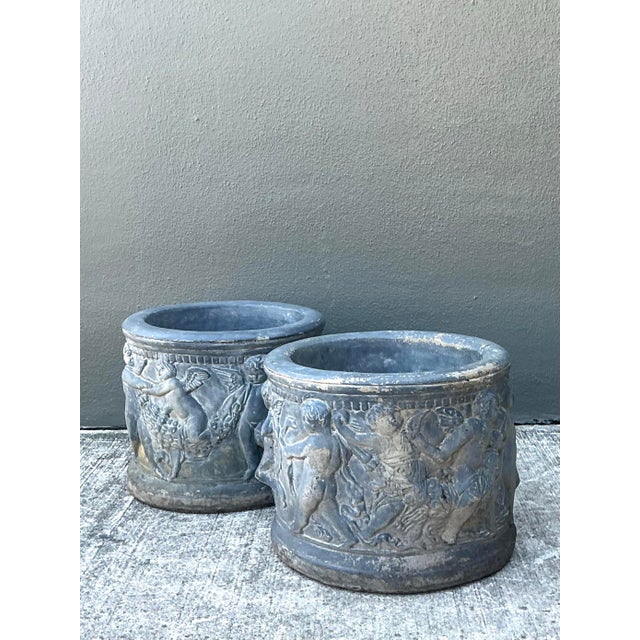 Vintage Cast Concrete Putti Cherub Planters For Sale - Image 4 of 12