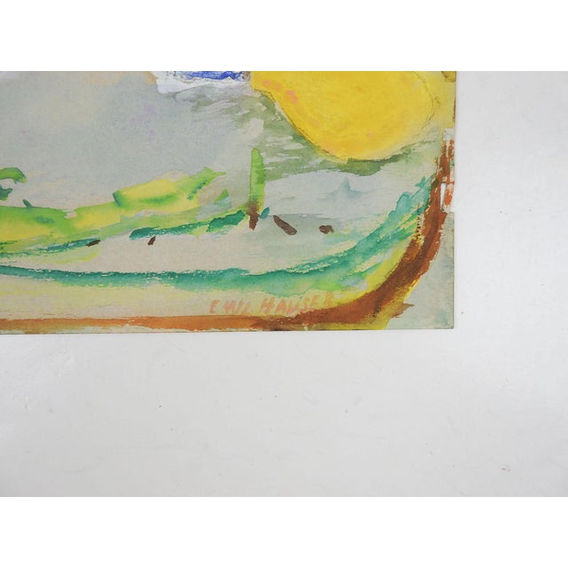 Vintage watercolor and gouache on tan paper still life painting. Teapot with lemon and apples. Signed Emil Hauser (20th...