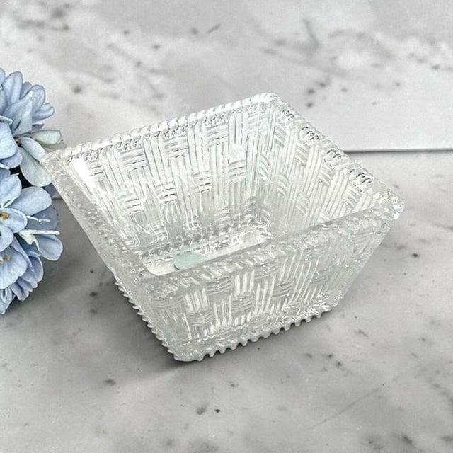 Tiffany & Co. Woven Basket Weave Square Crystal 4” Dish / Trinket (New Without Box) Vintage 1990s For Sale - Image 17 of 17