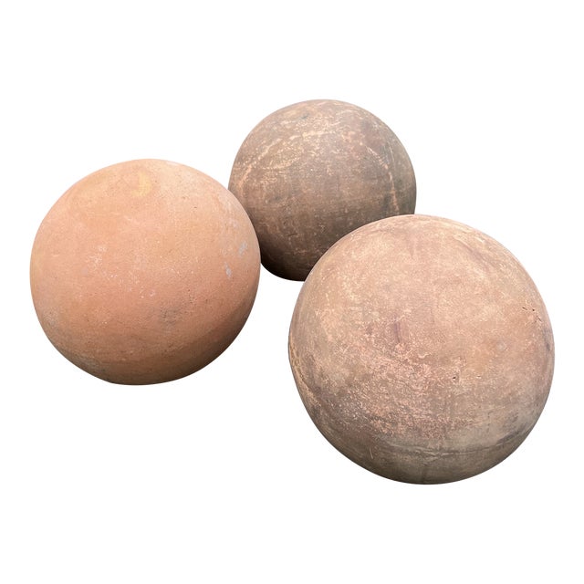 Set of Three Terra Cotta Garden Orbs Chairish
