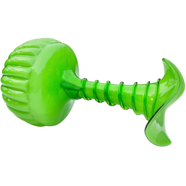 Glass Mid 20th Century Handcrafted & Ruffled Green Art-Glass Vase For Sale - Image 7 of 8