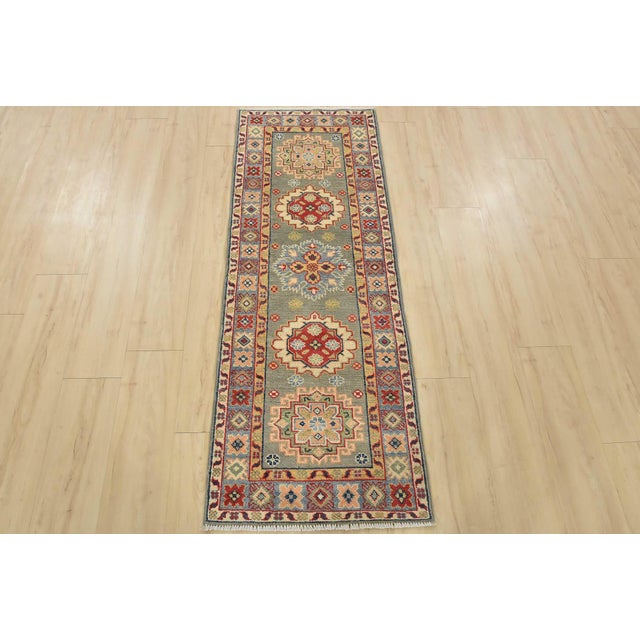 Cabin Kazak Runner 2’1” X 5’7” Gray Wool Tribal Hand-Knotted Oriental Rug For Sale - Image 3 of 9