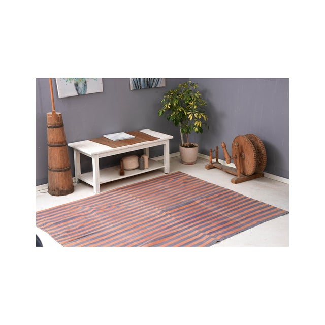 Striped Vintage Decorative Kilim Rug - 5`6″ X 6`11″ For Sale In Los Angeles - Image 6 of 6