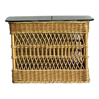 Vintage Boho Trellis Rattan Side Table For Sale