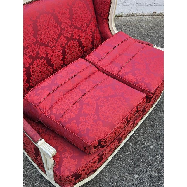 Antique Louis XVI French Damask Canape Two-Seater Settee, 1900s For Sale - Image 14 of 18