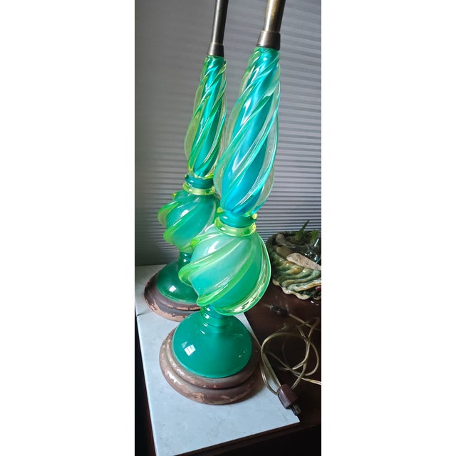1960s 1960s Marbro SMCM Seguso Murano Glass Swirl Design Table Lamps For Sale - Image 5 of 12