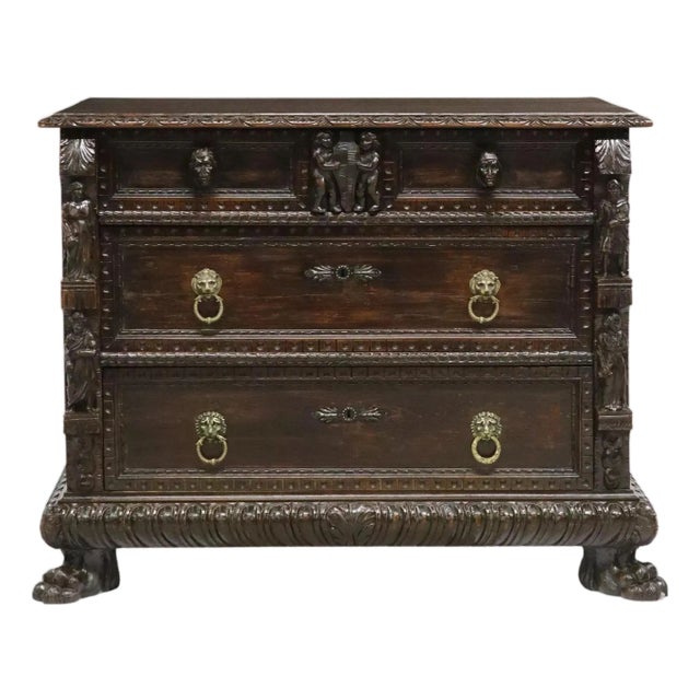 19th C. Antique Italian Renaissance Revival, Figural, Drawers, Carved Commode!! For Sale