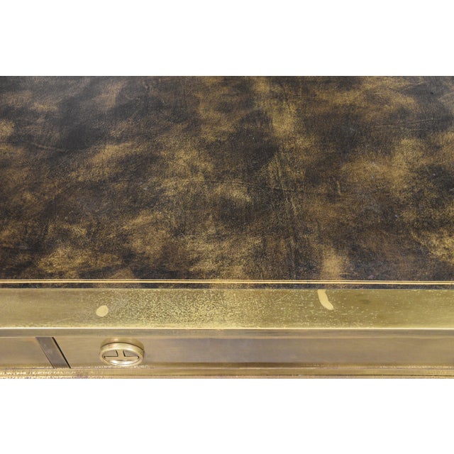 Brass 1970’s Mastercraft Brass and Leather Top Desk For Sale - Image 8 of 12