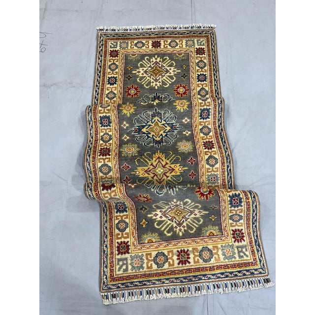Charcoal Gray and Cream Kazak Wool Runner Rug With Tribal Motifs, 2'9" X 9'8" For Sale - Image 12 of 13