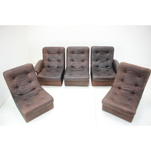 Animal Skin Czechoslovak Modular Leather 5-Seater Sofa, 1970s, Set of 5 For Sale - Image 7 of 18