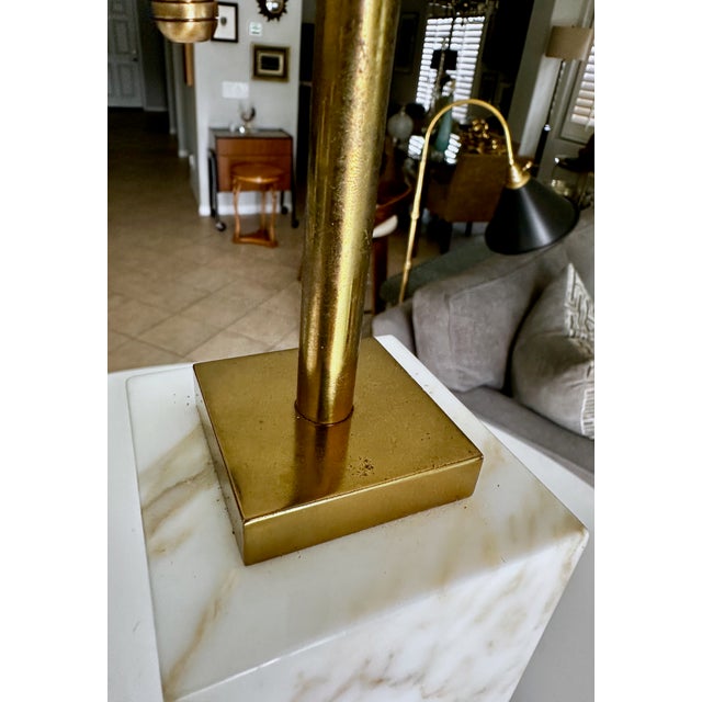 1960s Single t.h. Robsjohn-Gibbings for Hansen Table Lamp White Marble & Brass For Sale - Image 12 of 14