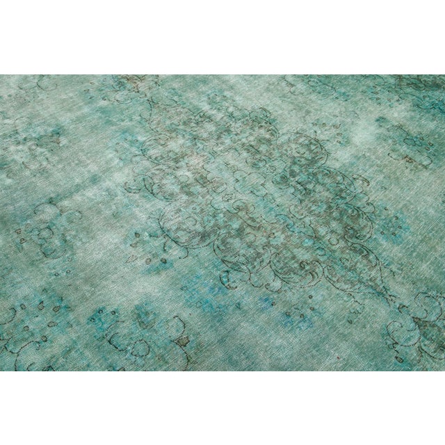 Room Size Antique Overdyed Persian Wool Rug With Medallion Design in Light Green For Sale - Image 10 of 10
