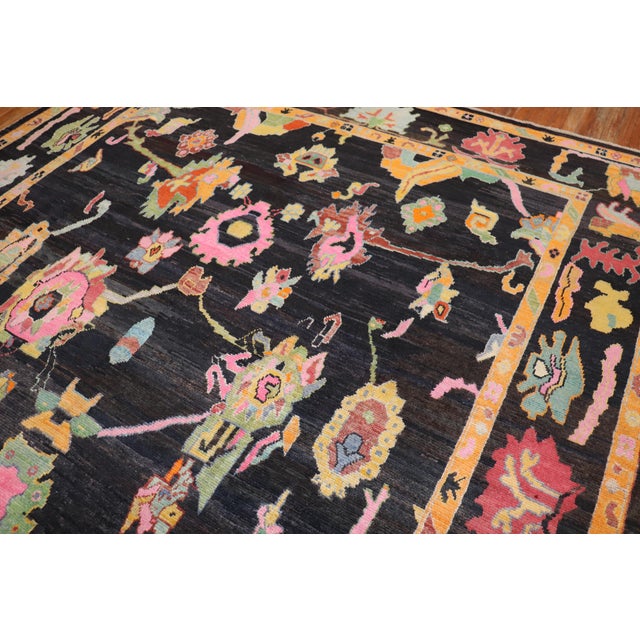 21st Century vintage inspired modern Oushak rug. Woven with 100 % vegetable-dyed wool derived from 20th-century Turkish...