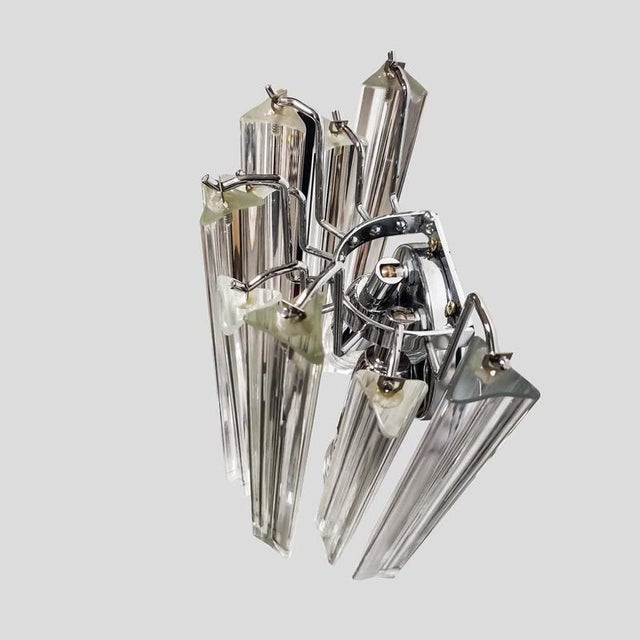 Metal Triedri Wall Lights in Clear Murano Glass, Set of 2 For Sale - Image 7 of 9