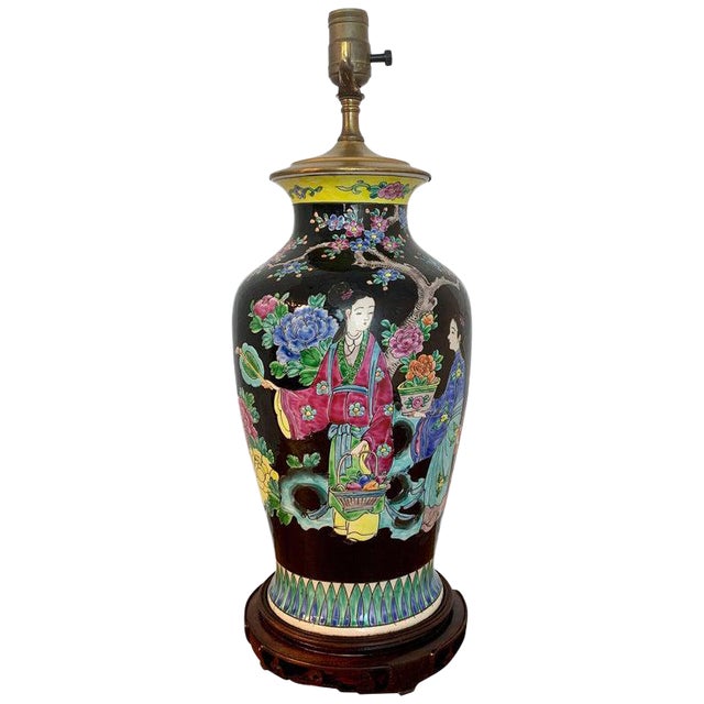 Japanese Vase With Black Background In The Style Of Chinese Famille Verte Chairish