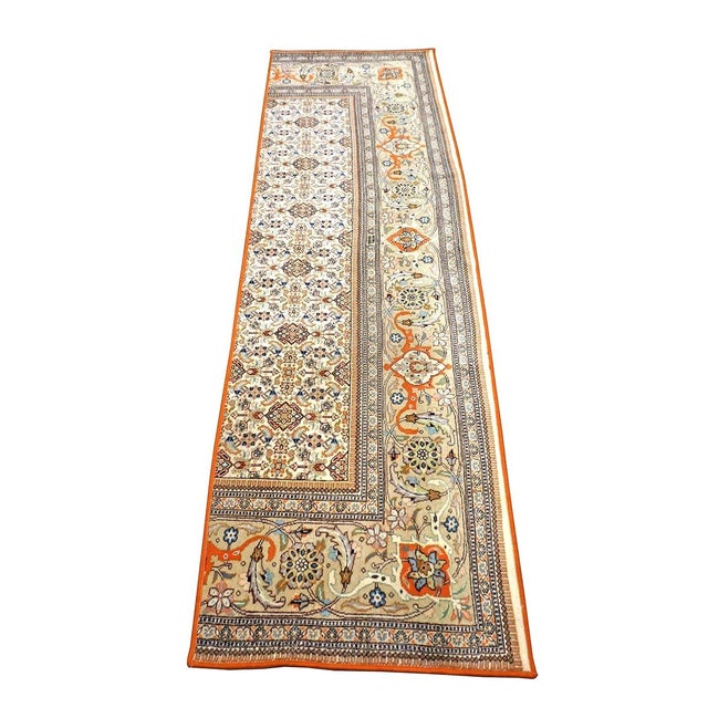 Condition: Vintage Circa: 1980s Origin: Persia Design: Tabriz Taba Tabai Actual size: 2'7" x 9'6" Thickness: 1/4" Color:...