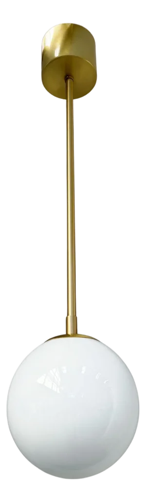 Uno Satin Brass Glossy White Globe Pendant by Fabio LTD