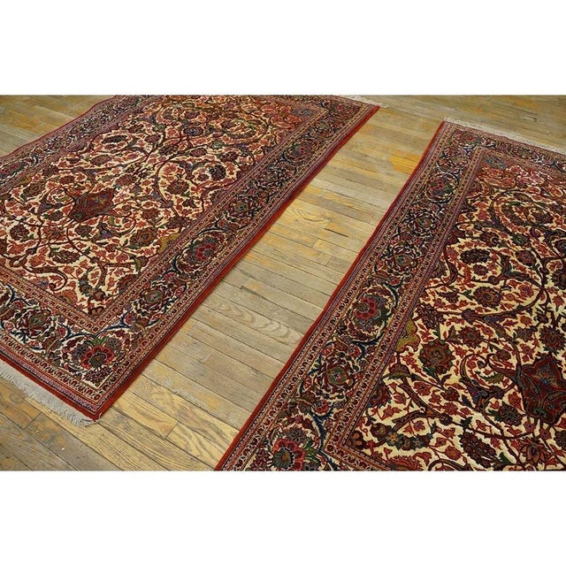 1920s Scatter Pair of Beige Field Floral Antique Kashan Knotted Wool Carpet Rug For Sale In New York - Image 6 of 10