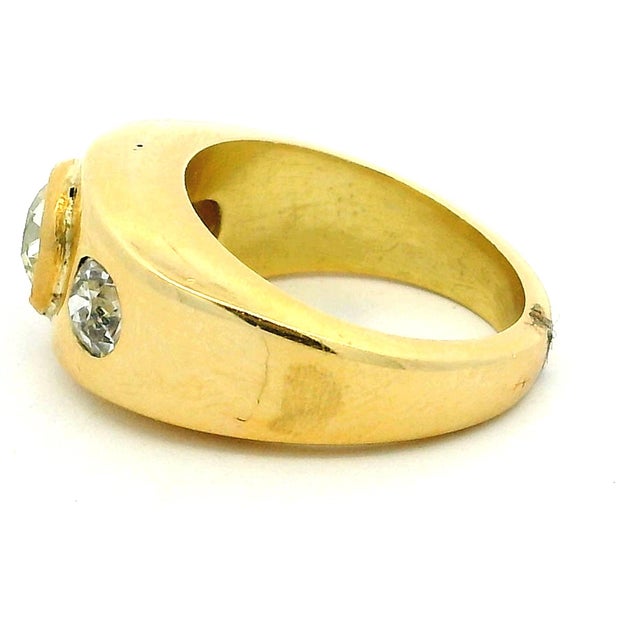Metal Vintage 1970s 18k Gold Diamond Gypsy Ring, 1.75 Carats Total, Size 5.75 For Sale - Image 7 of 16
