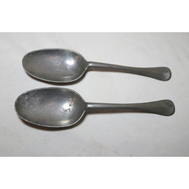 Large Rare Pair Antique 18th Century Dutch Solid Heavy Cast Pewter Spoon 1700's For Sale - Image 4 of 10