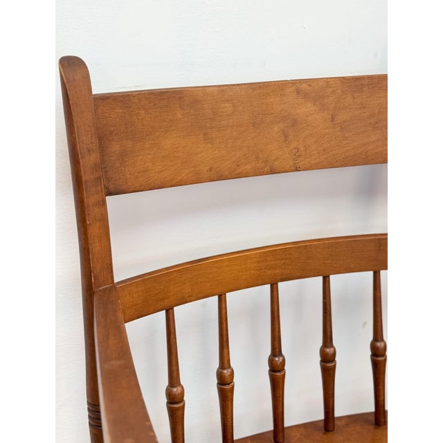 Vintage Maple Spindle Two-Seat Bench Double Crest Turned Legs Farmhouse For Sale - Image 15 of 18