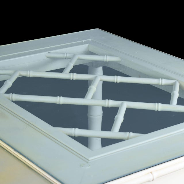 Chinoiserie Fretwork Faux Bamboo White Dining Table For Sale - Image 3 of 5
