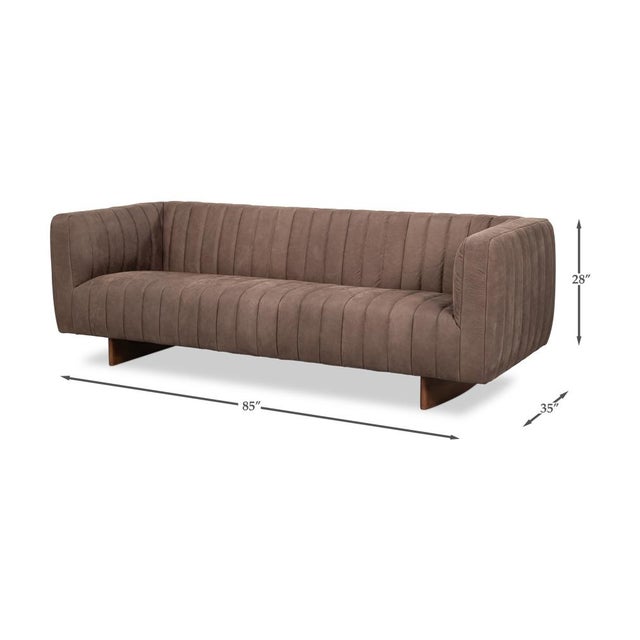 Modern Channel Tufted Leather Sofa For Sale - Image 9 of 10