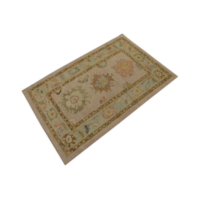 Modern Pink Multicolor Handwoven Turkish Oushak Rug 3'3" X 5'1" For Sale - Image 3 of 4