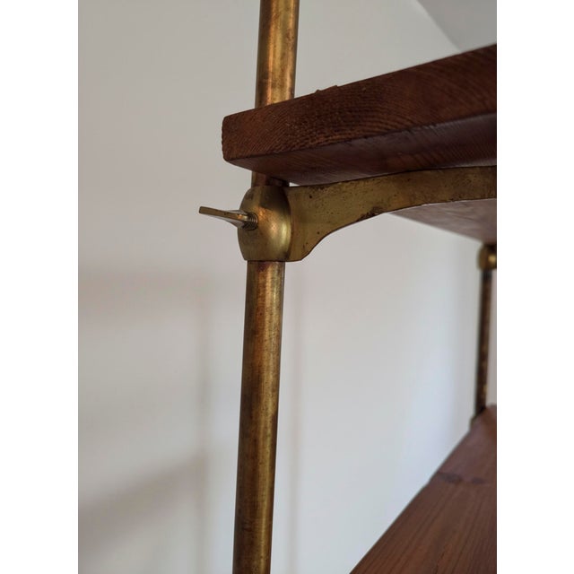 French Multi-Drawer Shop Counter in Pine With Wood Shelves and Brass Brackets For Sale - Image 4 of 9