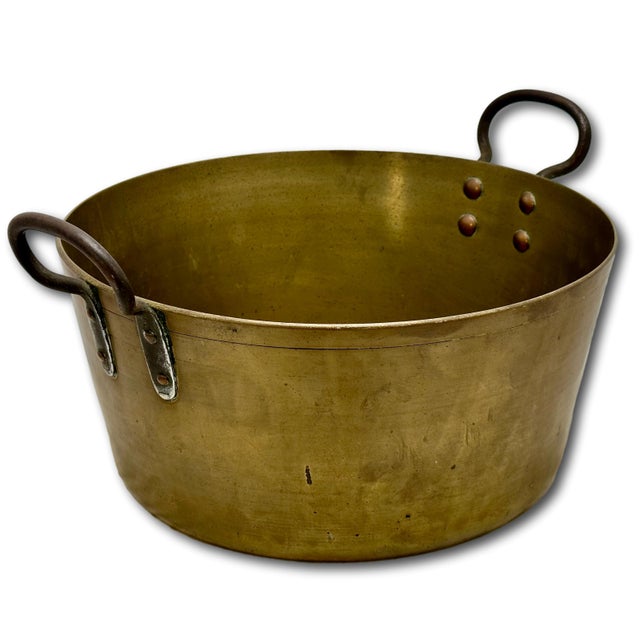 Mid 19th Century Very Large Mid 1800s Antique Heavy Brass & Hand Wrought Iron Hearth or Stove Top Cooking Pot 18 Inches Long! For Sale - Image 5 of 18