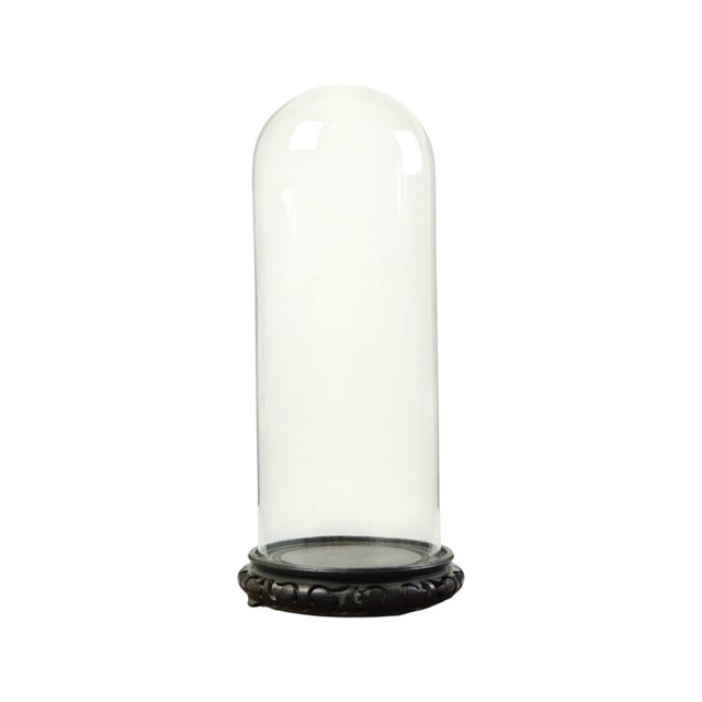 Black Large Antique Mouth-Blown Glass Dome on Asian Wooden Base, 1890s For Sale - Image 8 of 11