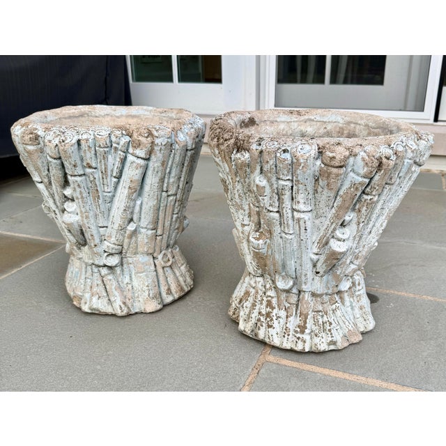 Contemporary Pair of 1970s Faux Bois Cast Stone Planters For Sale - Image 3 of 6