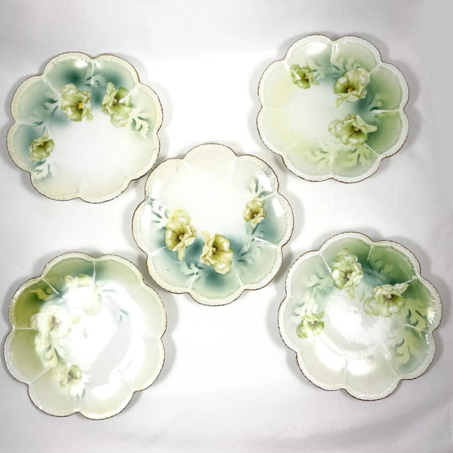 Traditional Antique Reinhold Schlegelmilch German Porcelain Flower Plates - Set of 5 For Sale - Image 3 of 7