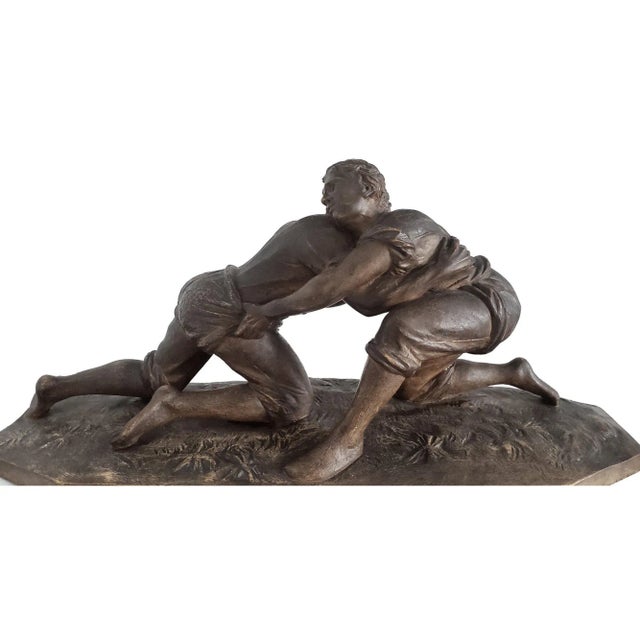 Traditional 19th Century Carved Wooden Sculpture of Two Male Wrestlers For Sale - Image 3 of 7