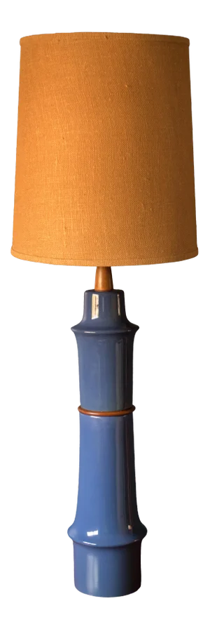 Mid Century Blue Stoneware Table Lamp With Shade by Martz