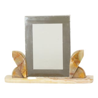 Large Art Deco Onyx Marble Photo Picture Frame with Mirrored Border, 1930s For Sale