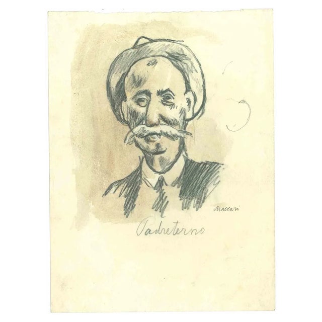 Mino Maccari, Portrait of Late Father, Original Drawing, 1950s For Sale