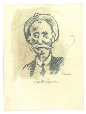 Mino Maccari, Portrait of Late Father, Original Drawing, 1950s