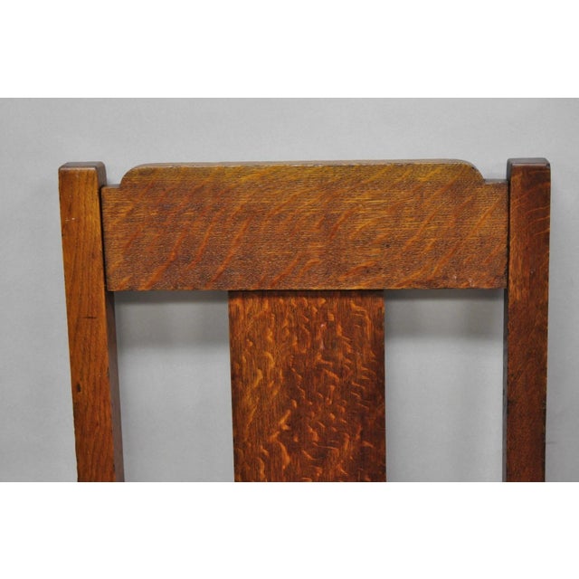 Antique Mission Oak Arts & Crafts T-Back Limbert Style Dining Chairs - Set of 4 For Sale - Image 11 of 18