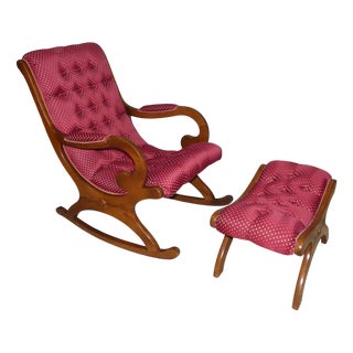 Set of Vintage Lounge Rocking Chair and Ottoman, 1970s For Sale