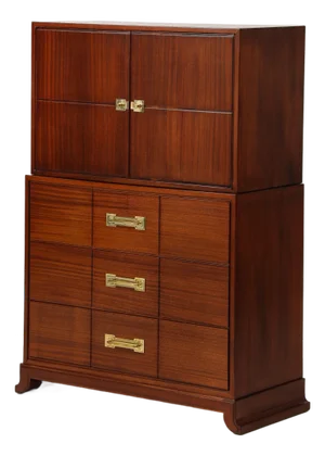 Tommi Parzinger for Charak Modern Mahogany and Brass Tall Chest of Drawers