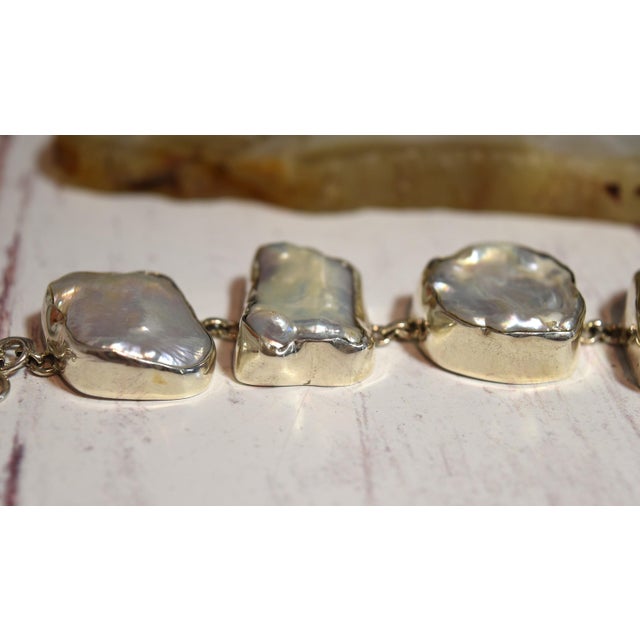 White Freshwater Baroque or Keshi Pearl Sterling Silver Link Bracelet For Sale - Image 12 of 18