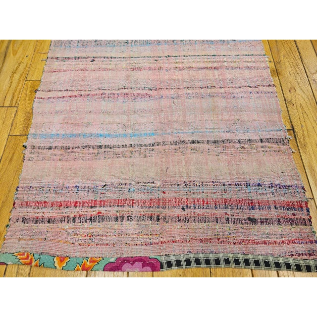 Vintage Rag Runner, Handwoven Wool & Cotton, Stripe Pattern, Red & Pink, 3x14 For Sale - Image 12 of 18