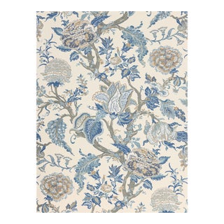 The House of Scalamandré Indienne Lampas Fabric, Federal Blue For Sale