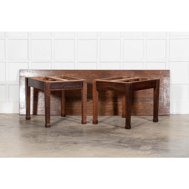 Circa 1930 monumental english oak library table / desk table top w265.5 x d79.5 x h40 cm table legs w85.5 x d71 x h71 cm...