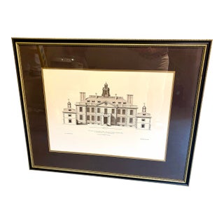 1980s Eaton Hall, Cheshire - Architectural Print in Gilt & Black Frame For Sale