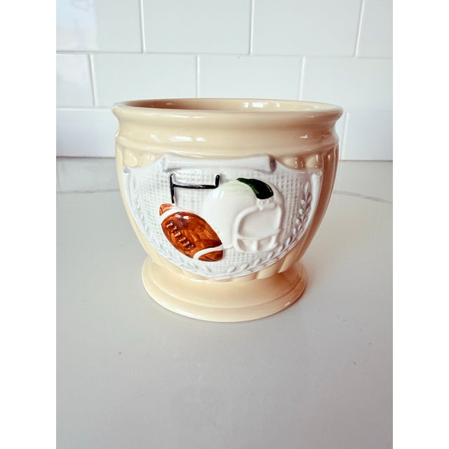 Cream Vintage Napco Ceramic Football Motif Planter For Sale - Image 8 of 8