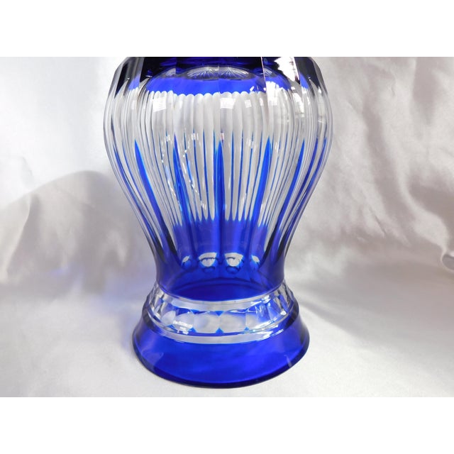 American 1950s Large Blue Cut to Clear Vase For Sale - Image 3 of 7