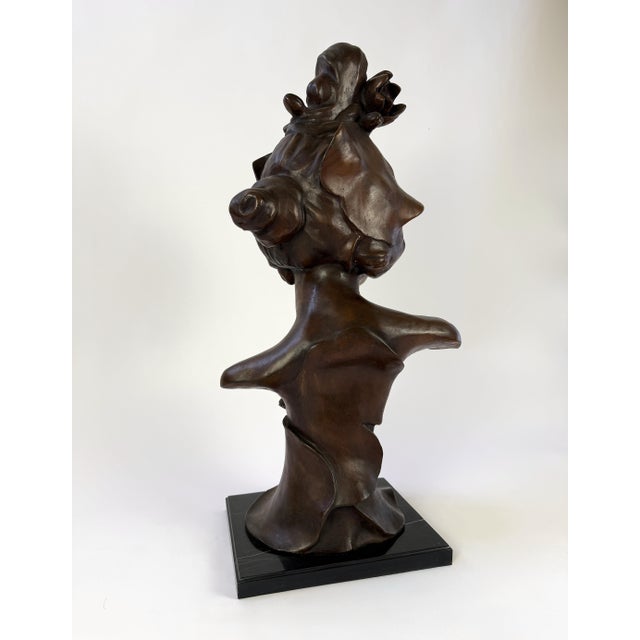 Metal Late 20th Century Art Nouveau Female Bust Bronze Sculpture For Sale - Image 7 of 9