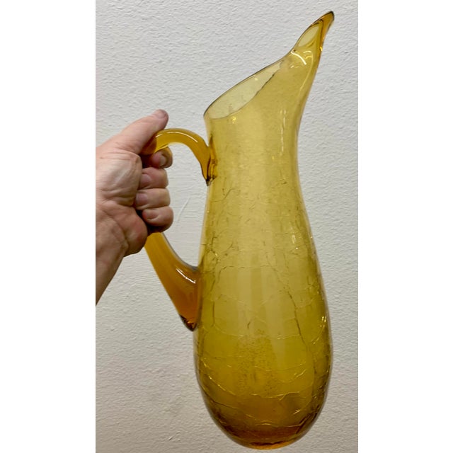 Mid-Century Modern 1960s Mid-Century Modern Amber Crackle Glass Pitcher 14.25" For Sale - Image 3 of 4